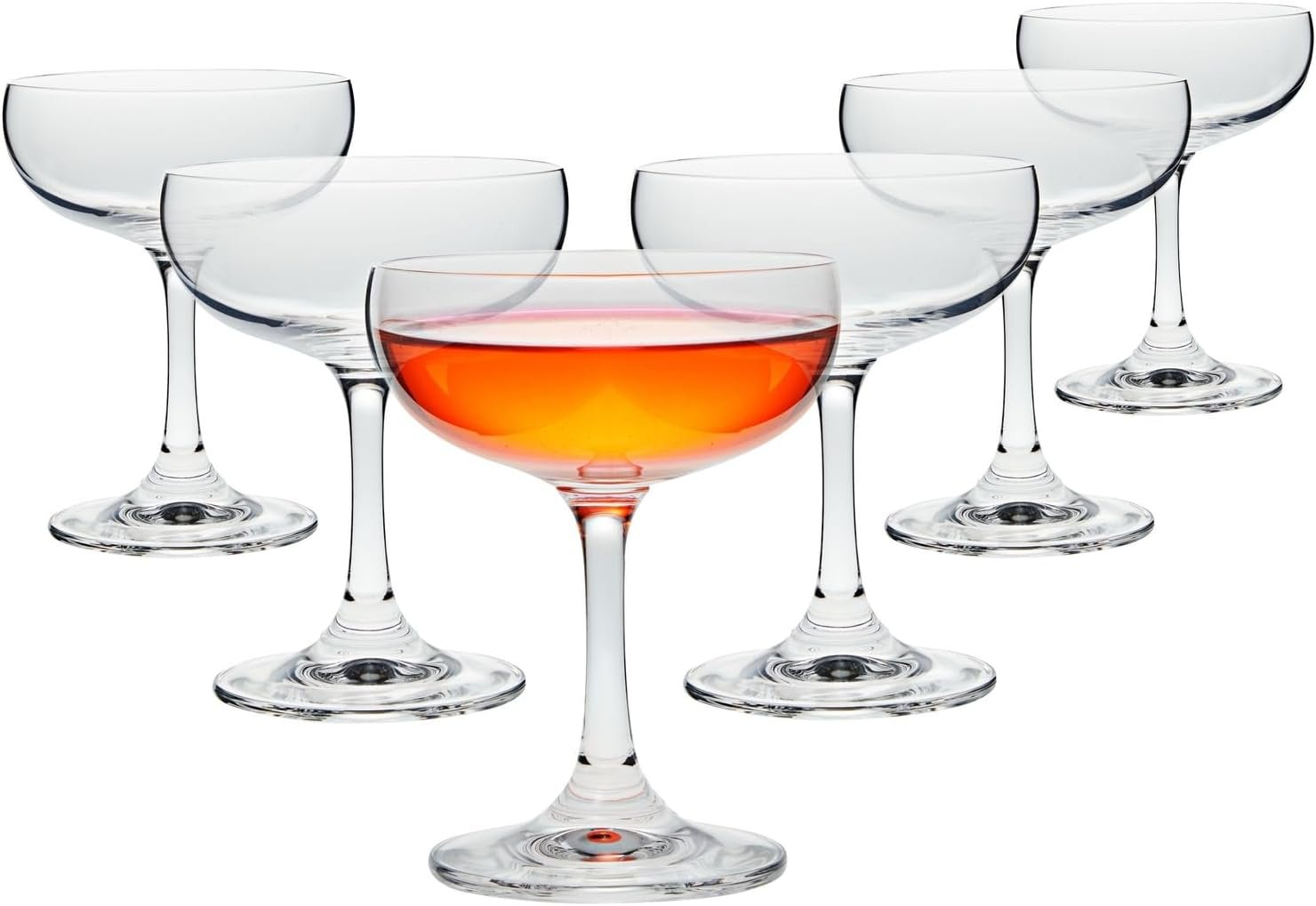 Glasses Set - 6 Count, 7 oz, Clear, Vintage-Inspired - Dishwasher Safe Cocktail Glasses for Parties & Bars - Champagne s for Cocktails & Events