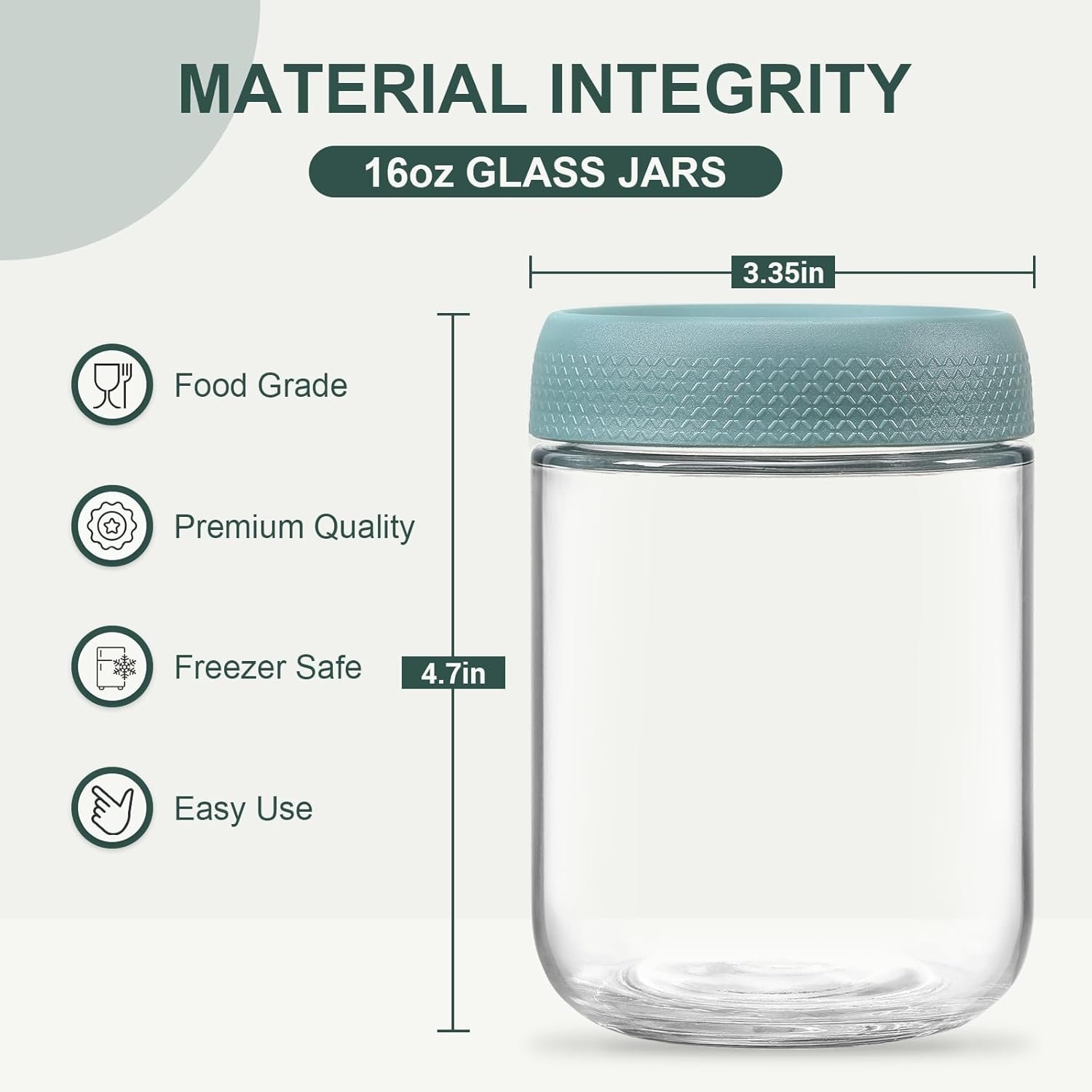 6-Pack 16oz Wide Mouth Glass Jars with Airtight Lids - Image 2