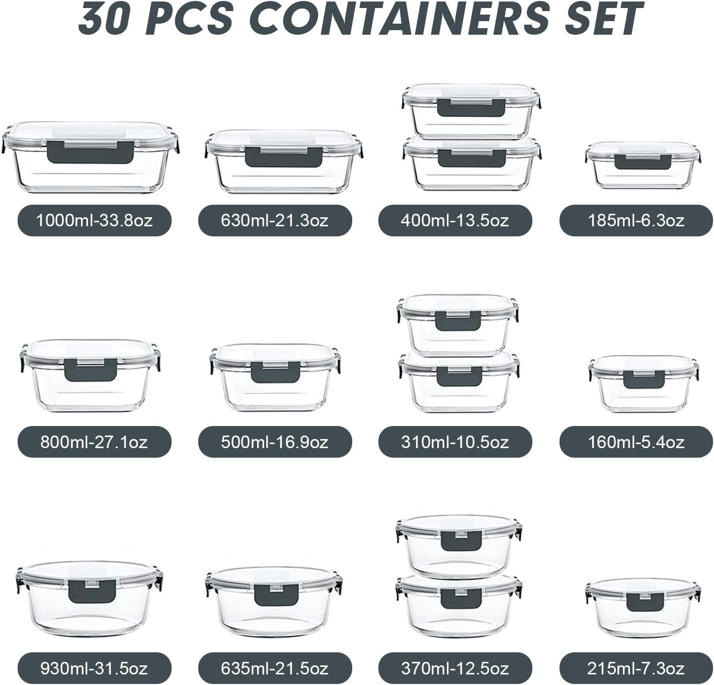 30-Piece Glass Food Storage Containers, Stackable, Airtight, Oven Safe - Image 2