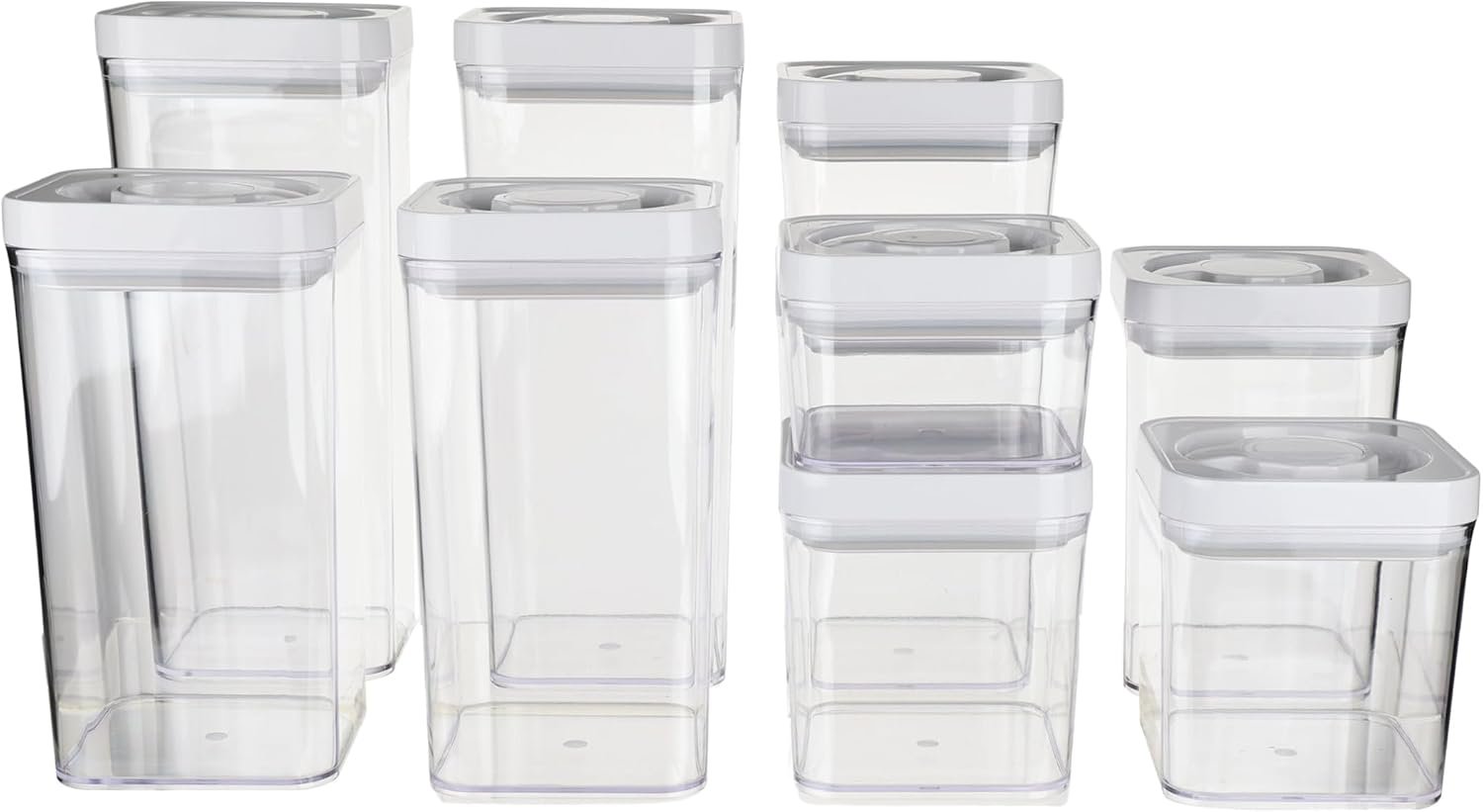 10-Piece Square Plastic Pantry Containers with Twist Lids, Airtight