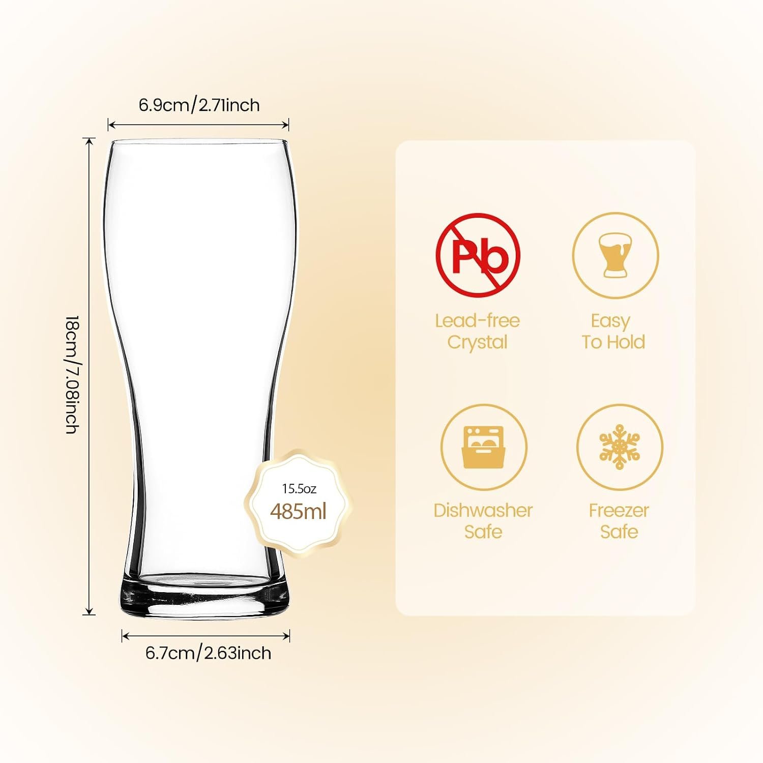 Beer Glasses Set of 4, 15.5 oz Pint Glasses Pilsner Glasses for Father, Beer Mug Gifts for Men - Image 2