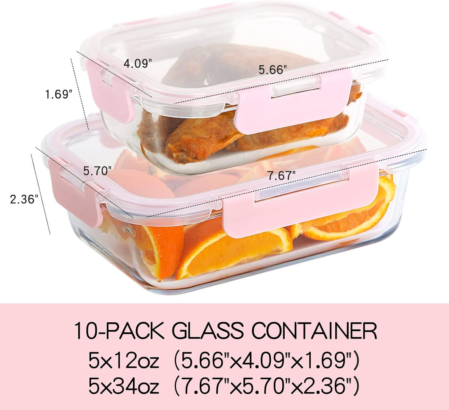 10-Pack Leakproof Glass Food Containers with Airtight Lids - Image 2