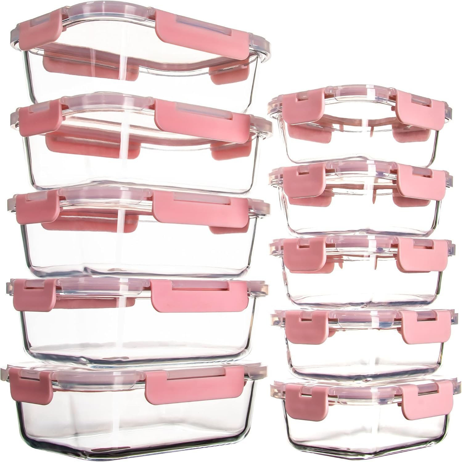 10-Pack Leakproof Glass Food Containers with Airtight Lids