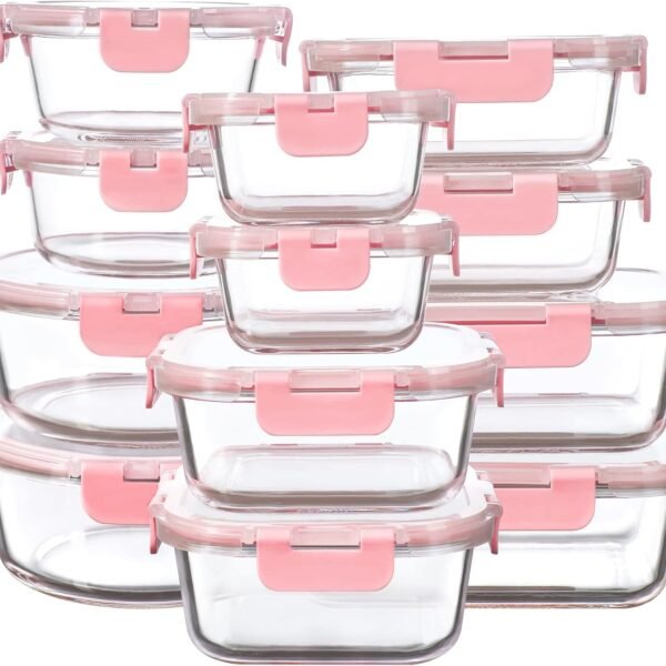 12-Pack Leak-Proof Glass Food Storage Containers with Lids, Oven Safe