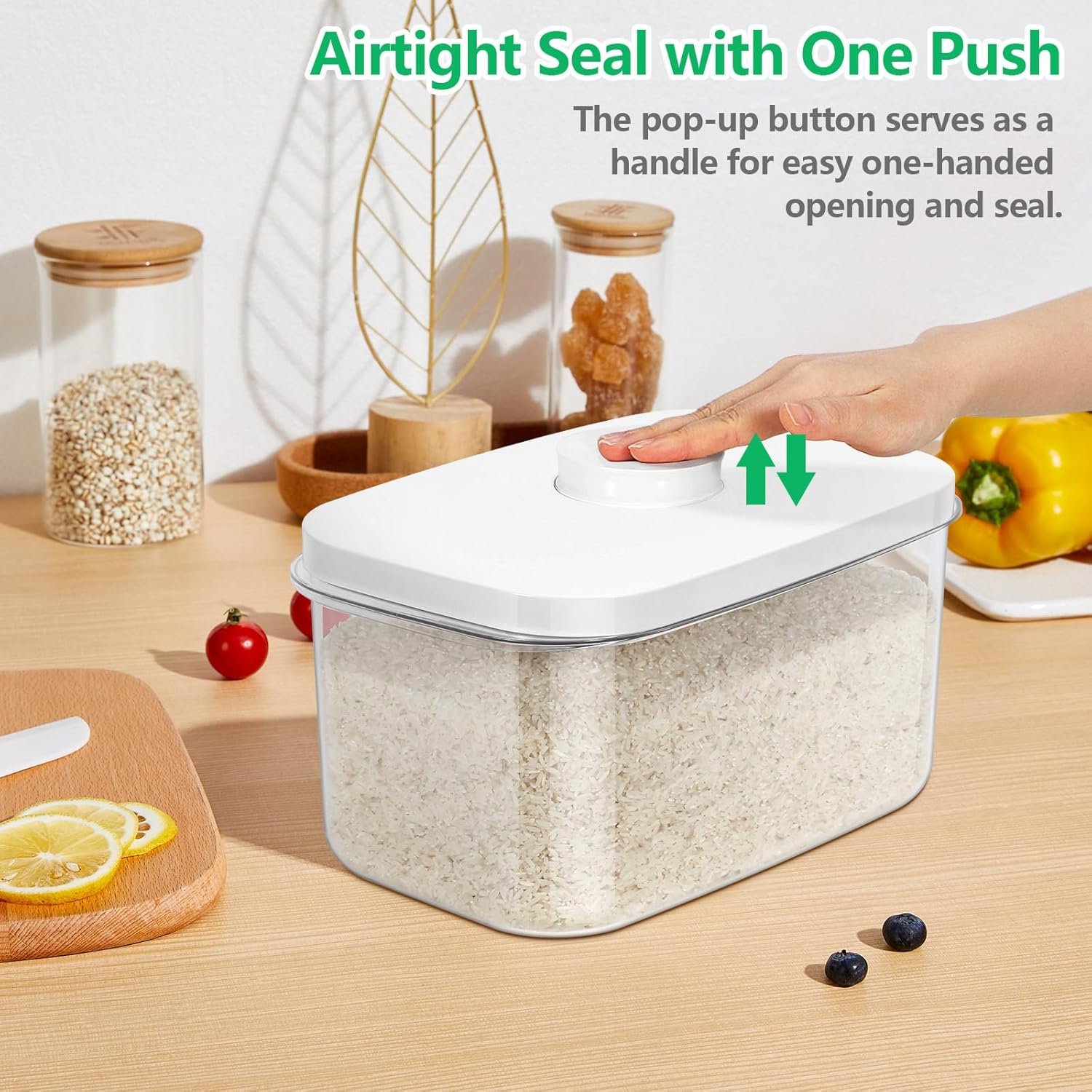 12lb Airtight Rice & Pet Food Container, 6.34 Qt, Pop-Up Lid - Image 2