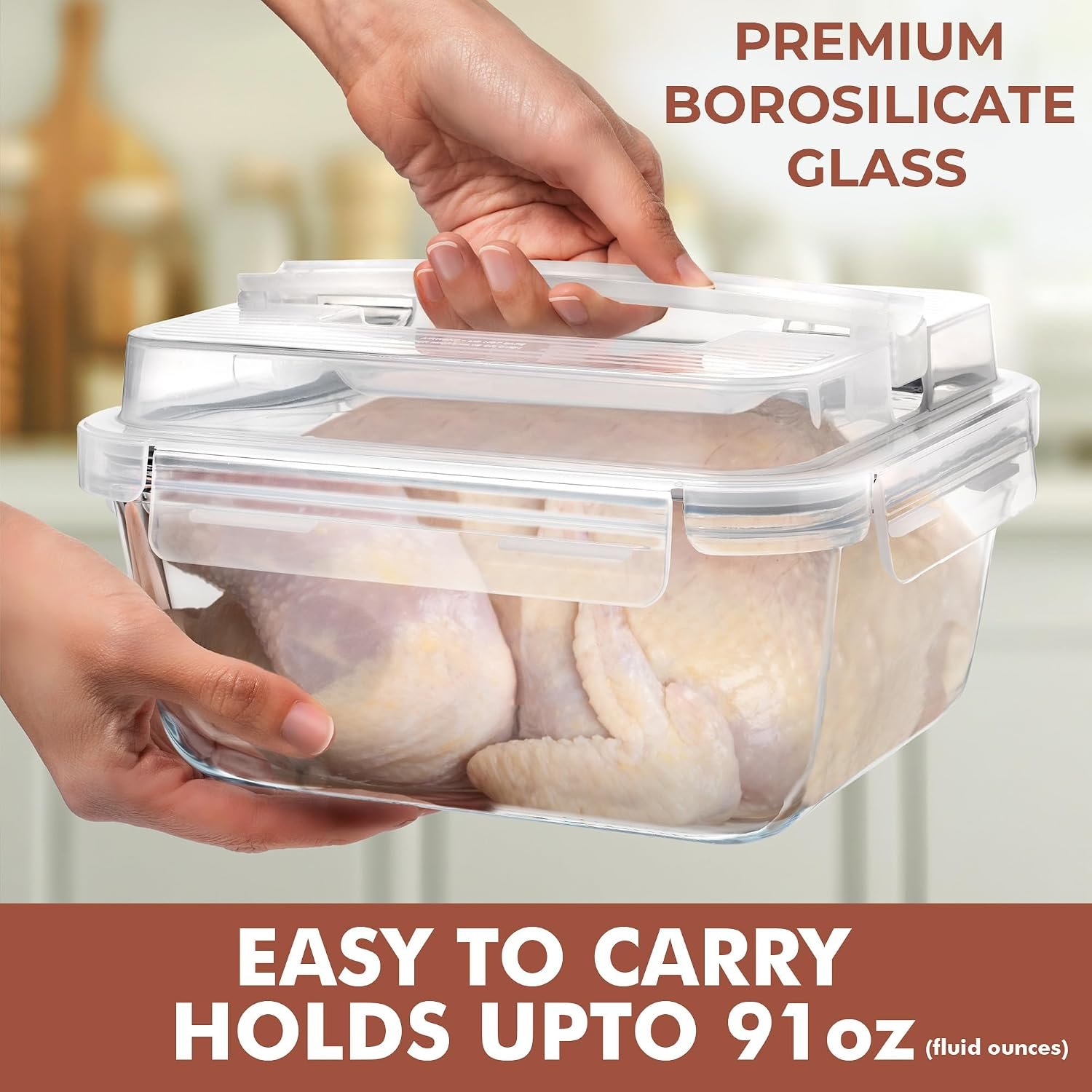 91oz Large Glass Storage Container with Lid, Oven & Microwave Safe - Image 2