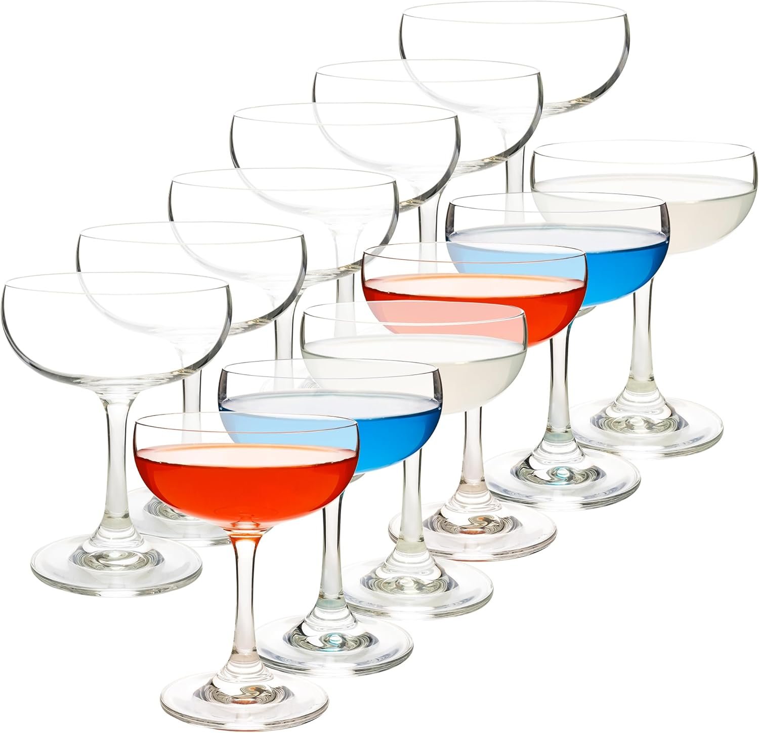 Champagne Glasses Set of 12 Crystal Cocktail Glasses with Short Stem, Martini Glasses - 7 oz