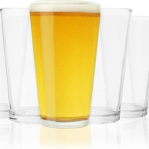 True Stackable Beer Glasses, Pint Glasses for Beers, Water, Iced Coffee, Cocktails, Game Night, Beer Gifts for Men, BBQ Outdoor Party, Home Bar Accessories, Kitchen Glassware, 16 oz, Set of 6