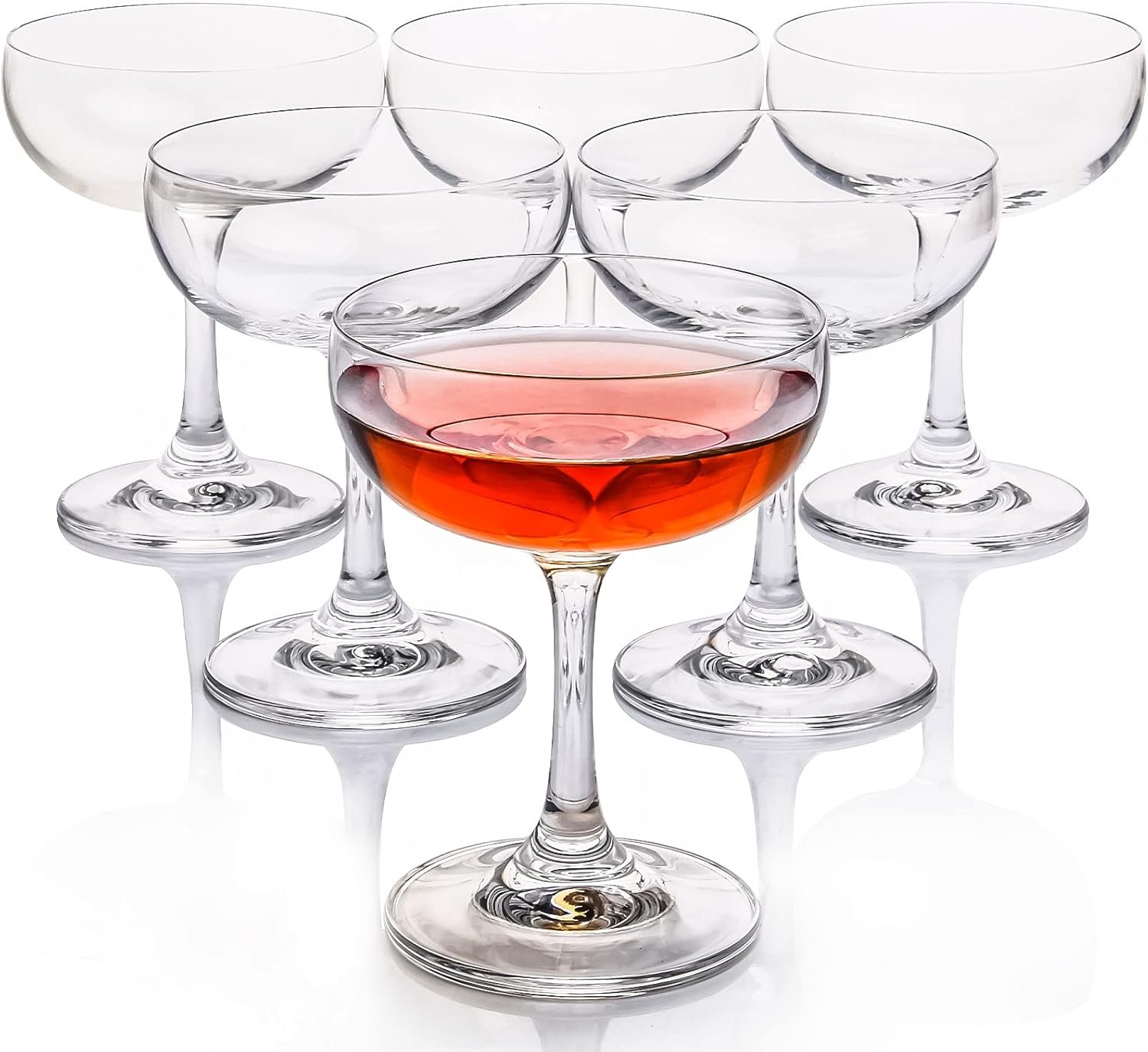 Crystal Glasses, Set of 6, 7 Ounce(220ml), Elegant Short Stem Design, Clear Cocktail Glasses Sets Perfect for Drinking Champagne, Sweet Wine, etc.