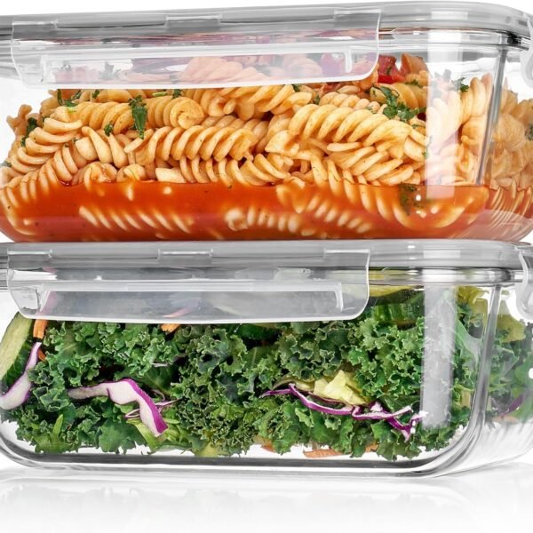 2-Pack 63oz Glass Containers with Snap Lids, Oven & Freezer Safe