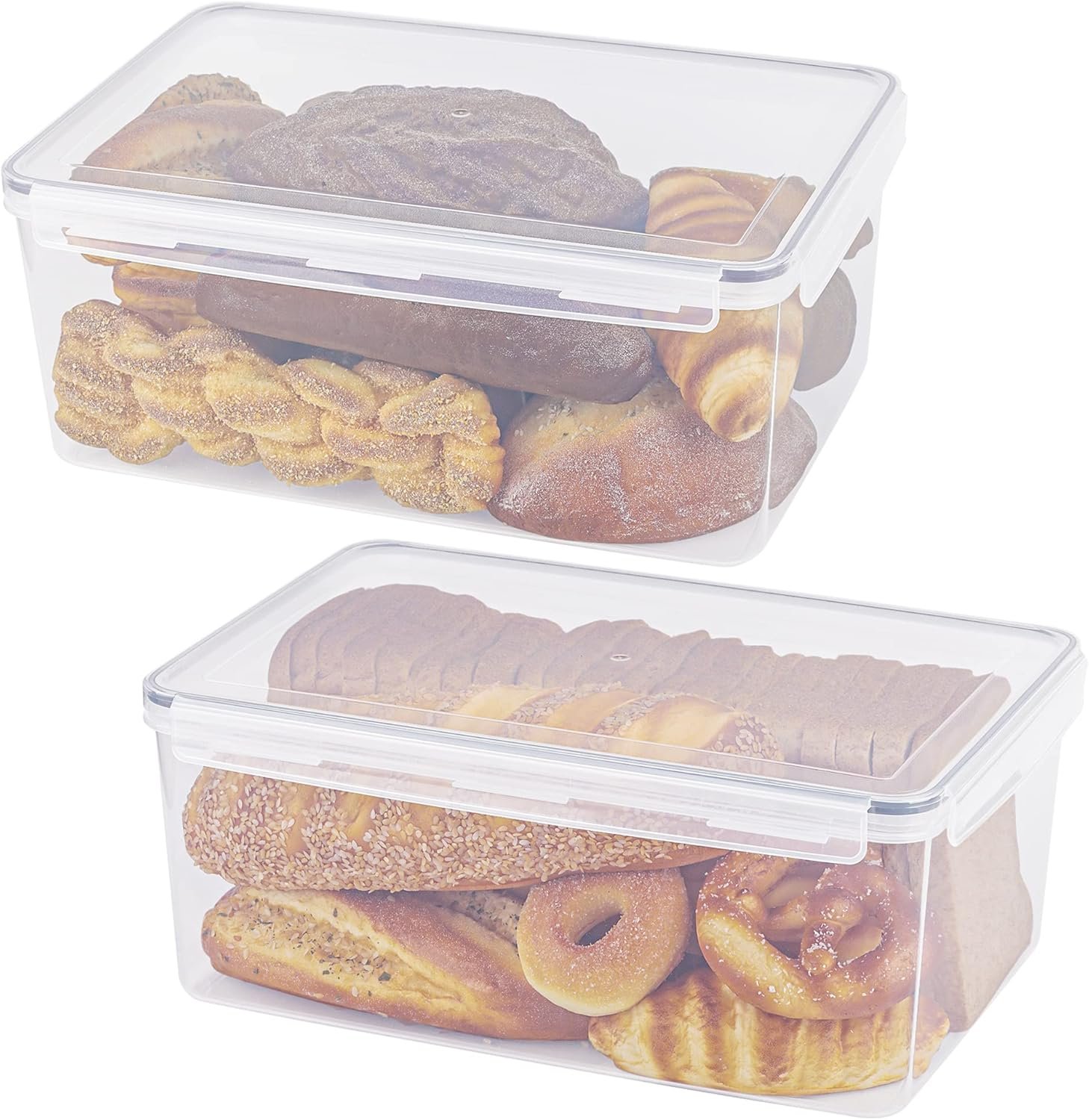 2-Pack Large Plastic Bread Storage Box, 11.6 Qt, Airtight