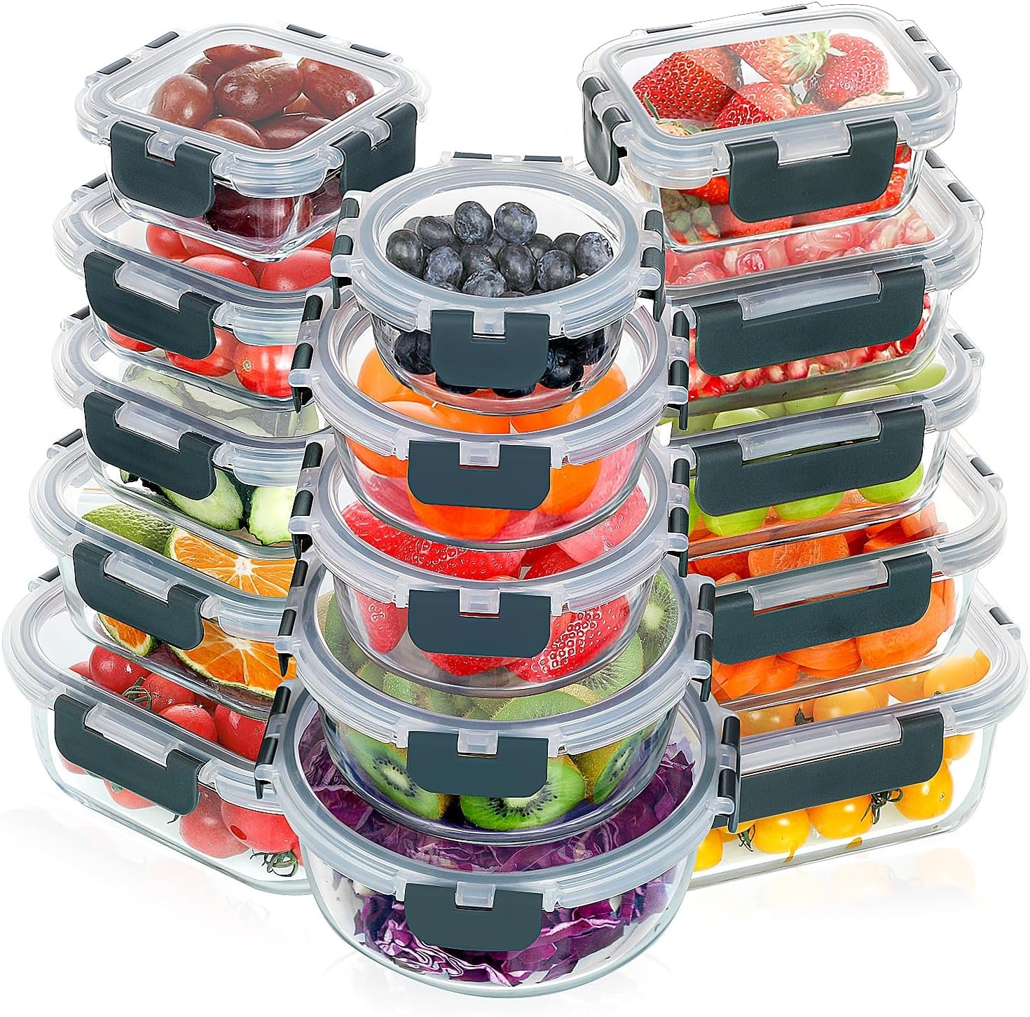 30-Piece Glass Food Storage Containers, Stackable, Airtight, Oven Safe