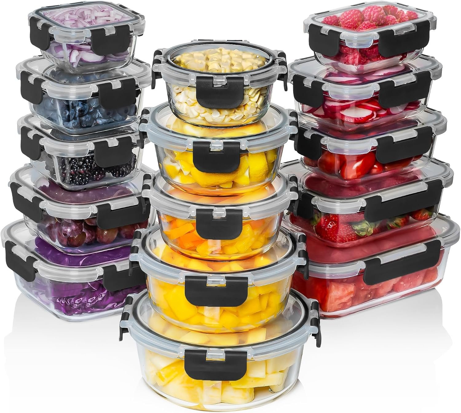 30-Piece Glass Storage Containers with Snap Lids, Leakproof, Oven Safe