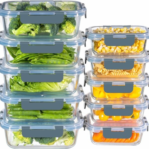 10-Pack Airtight Glass Lunch Containers, Oven Freezer Microwave Safe