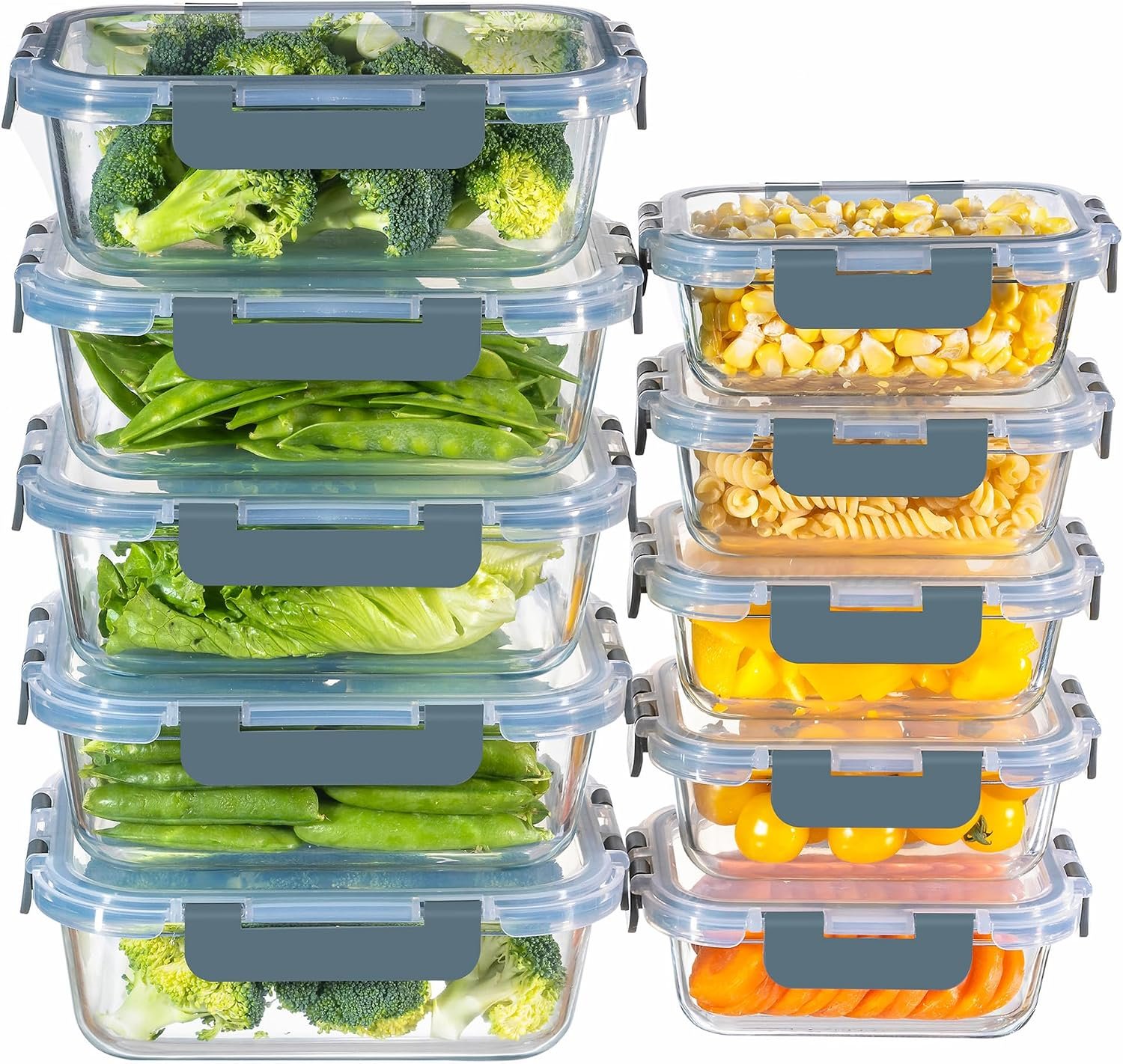 10-Pack Airtight Glass Lunch Containers, Oven Freezer Microwave Safe