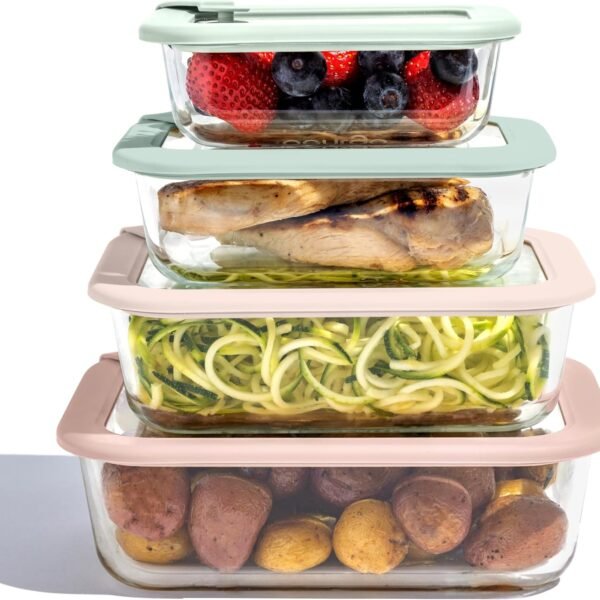 8-Piece Borosilicate Glass Storage Set, Leakproof Airtight Lids, Oven Safe